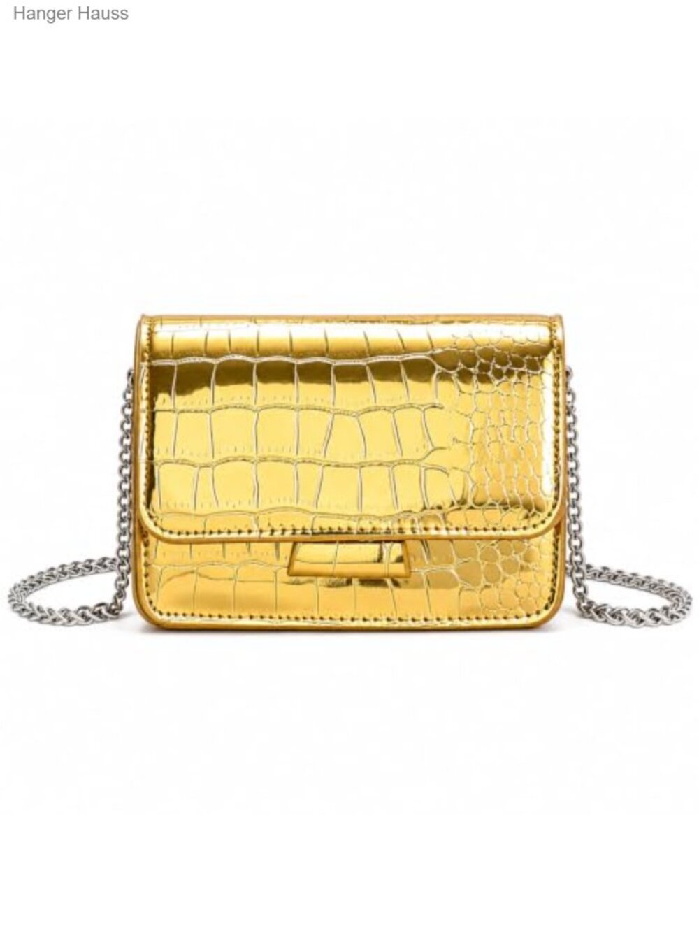 Mini Crossbody Bag Patent Leather Crocodile Purse with Silver Chain Strap